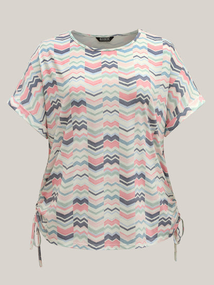 Stretchy Geometric Print Curvy Knit Top
