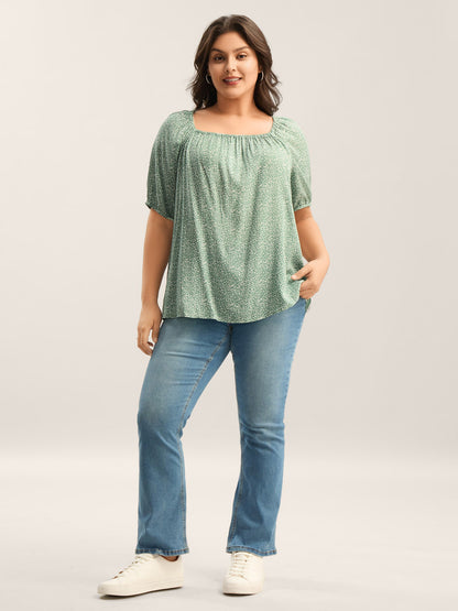 Floral Print Square Neck Relaxed Blouse