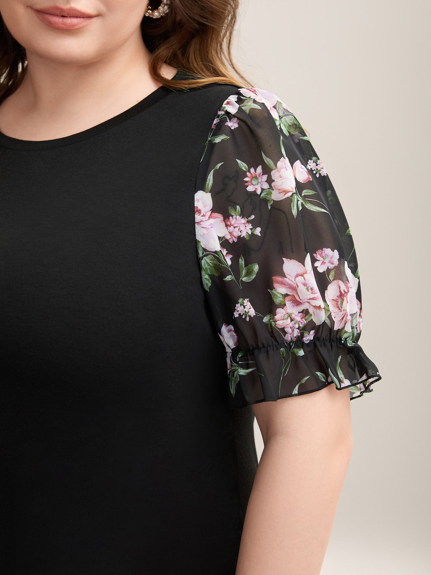 Printed Puff Sleeve Crew Neck T-Shirt