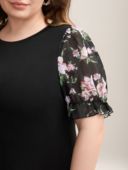 Printed Puff Sleeve Crew Neck T-Shirt