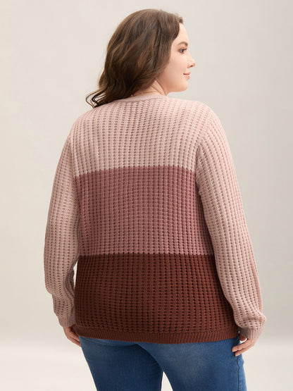 Arc Hem Color Block Tie Front Cardigan