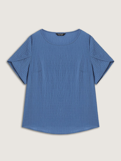 Textured Petal Sleeve Solid Blouse