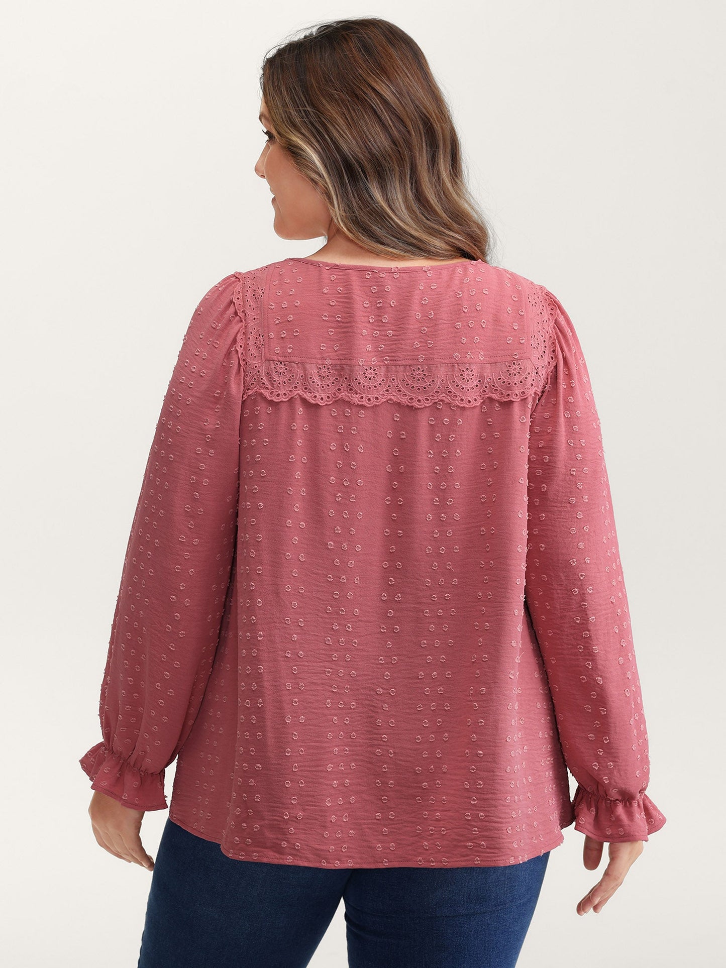 Lace Trim Pleated Textured Blouse