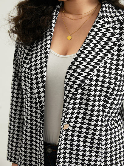 Houndstooth Button Up Suit Collar Blazer