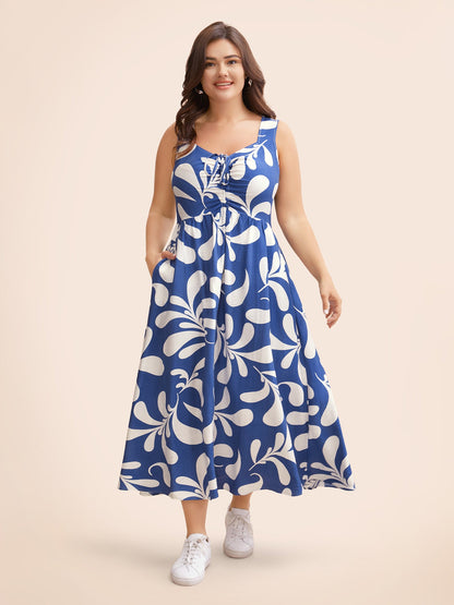 Silhouette Floral Print Drawstring Midi Dress