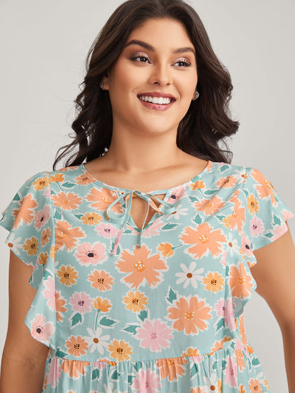 Floral Print Ruffled Sleeve Blouse