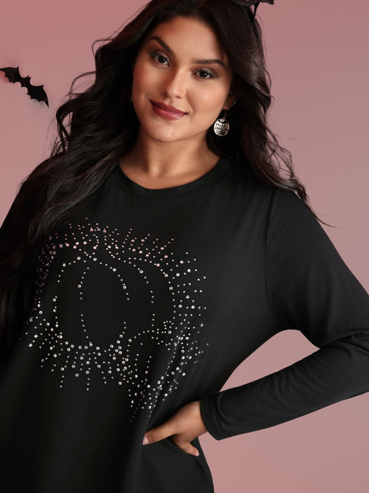 Pumpkin Sequins Crewneck Knit Top
