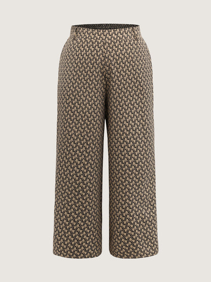 Geometric Print Stretchy Waist Wide-Leg Pants