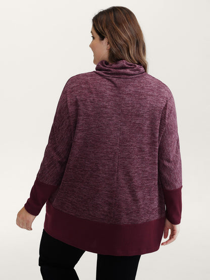 Heather Texture High-Neck Contrast Sweatshirt