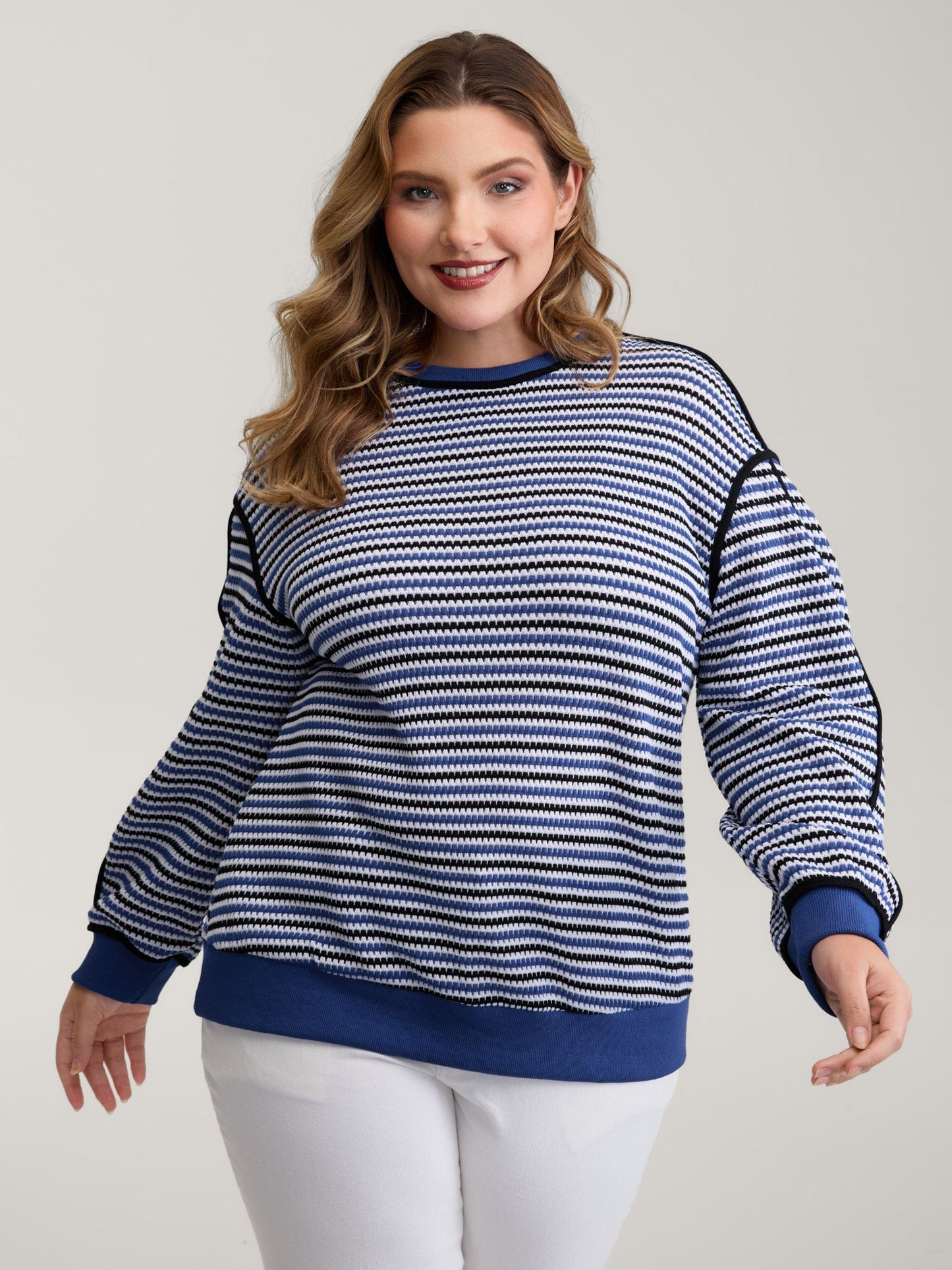 Stripe Print Contrast Edge Drop Shoulder Sweatshirt