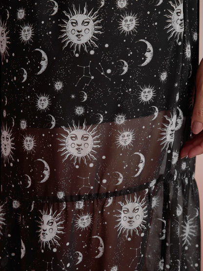 Starry Halloween Night Sheer Wide Waistband Pants