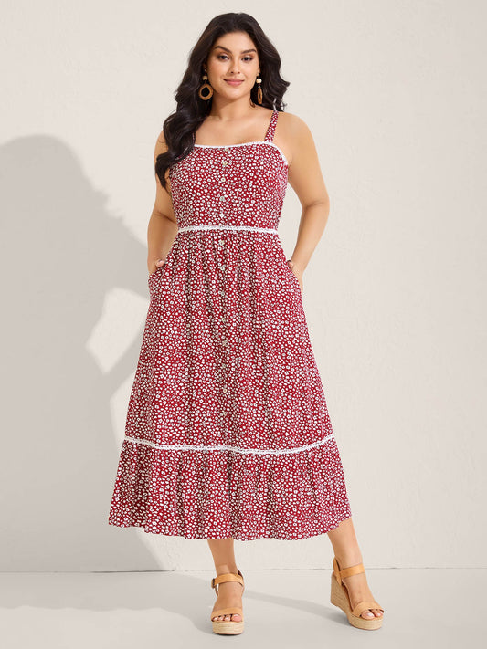 Ditsy Floral Print Lace Trim Cami Dress