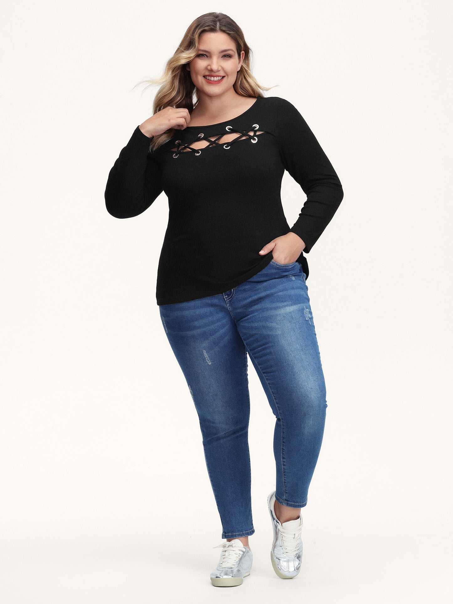 Supersoft Cross-Tie Cut-Out Fitted T-Shirt