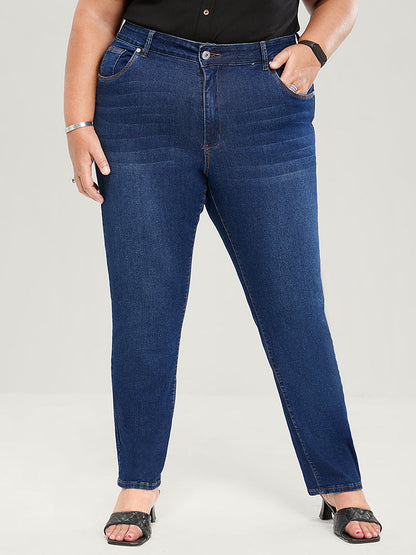 Straight Very Stretchy High Rise Dark Wash Jeans