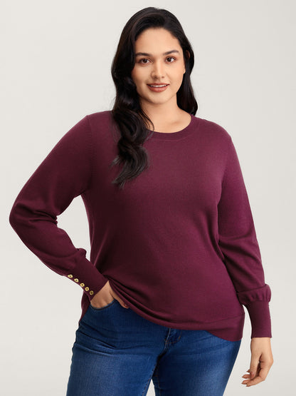 Lantern Sleeve Button Detail Pullover