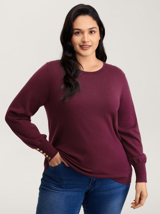 Lantern Sleeve Button Detail Pullover