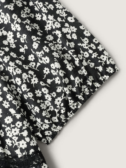Ditsy Floral Print Lace Detail Midi Dress