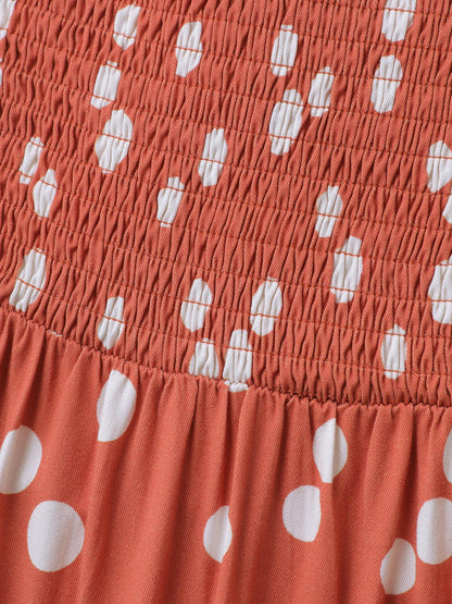 Polka Dots Gathered Bust Pockets Midi Dress