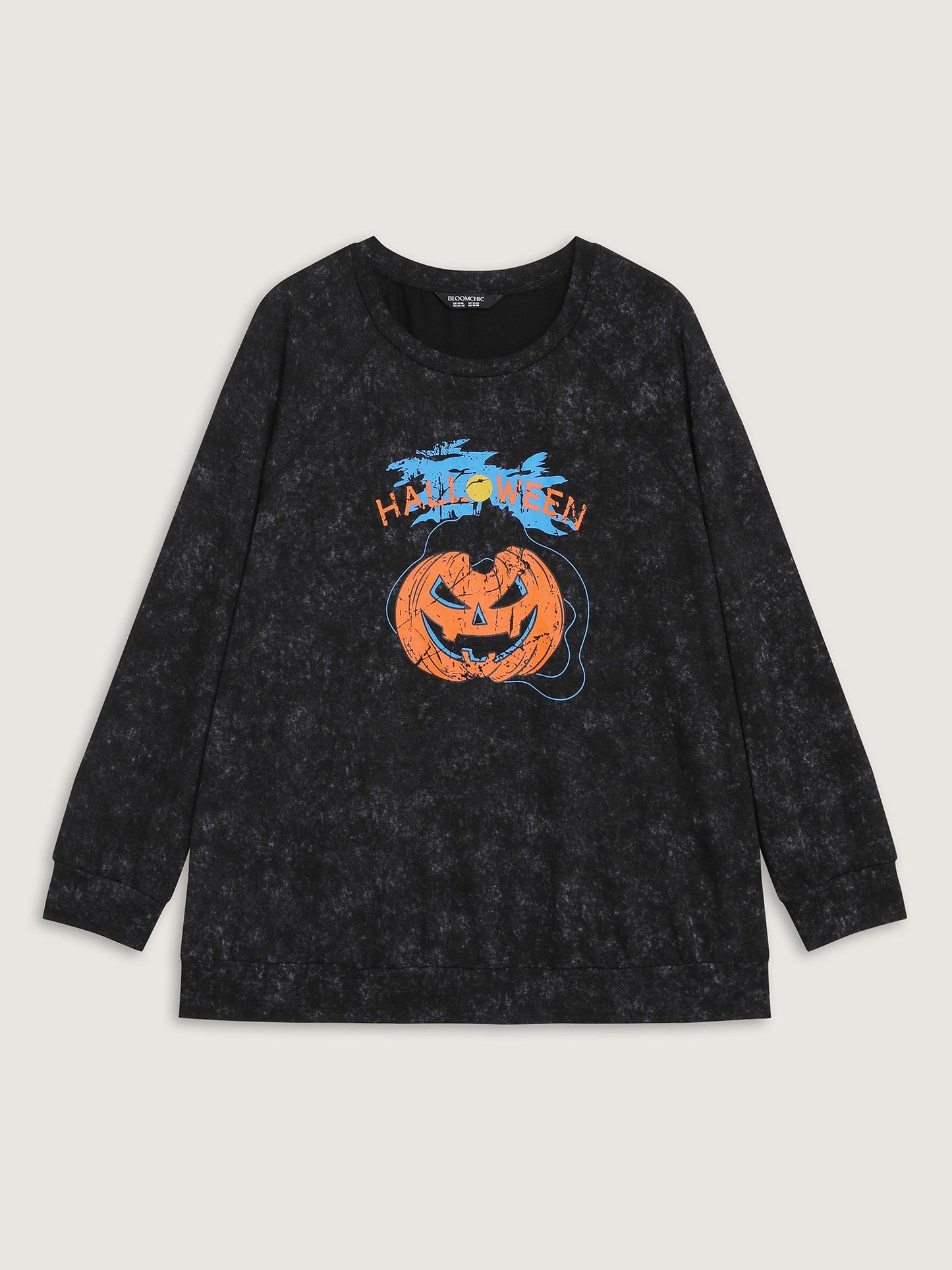 Creepy Pumpkin Motif Snowflake Effect Sweatshirt