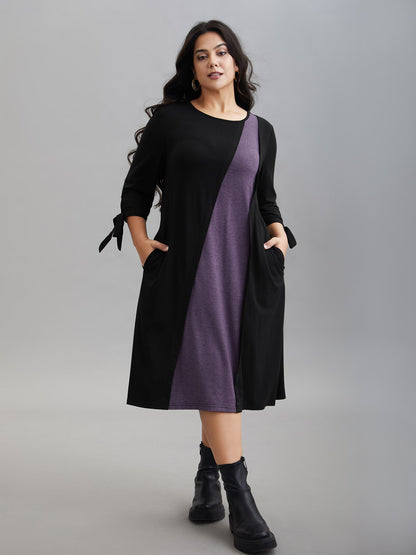 Color Block Tie-Knot Fitted Midi Dress