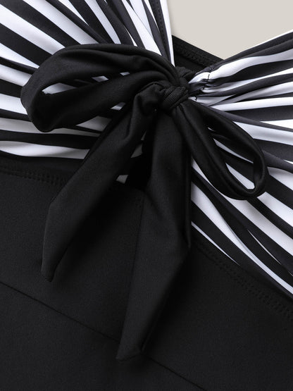 Striped Adjustable Bust-Tie One-Piece Swimsuit