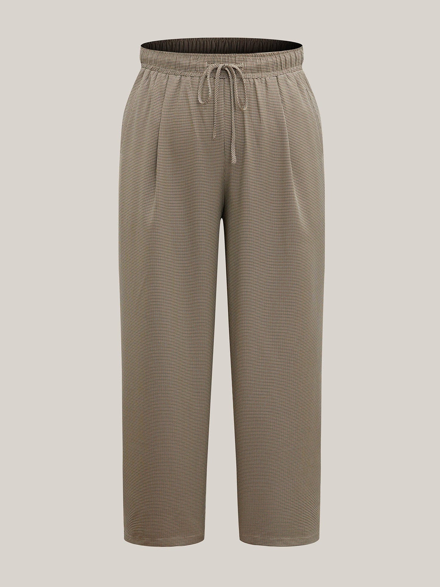 Houndstooth Print Drawstring Waist Pants