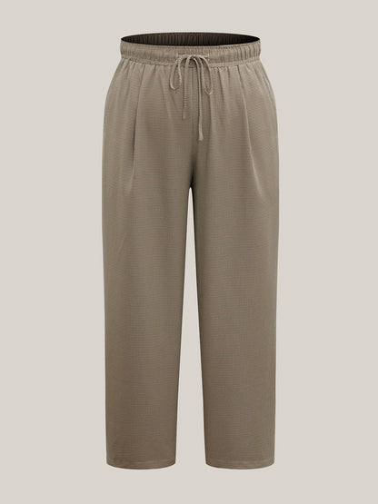 Houndstooth Print Drawstring Waist Pants