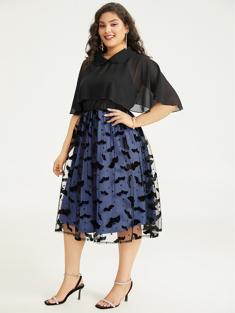 Halloween Bat print Tiered Patchwork Dress