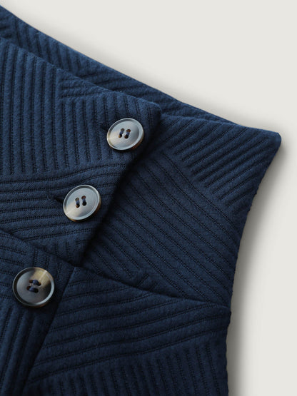 Textured Folded Collar Button Sweatshirt