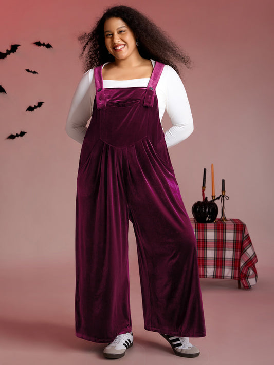 Velvet Relaxed Fit Adjustable Straps Jumpsuit