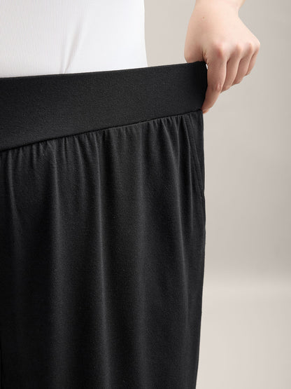 Rubber Waist Curved Hem Wide Leg Pants