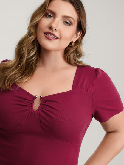 Ruched Stretchy Fitted Solid T-Shirt