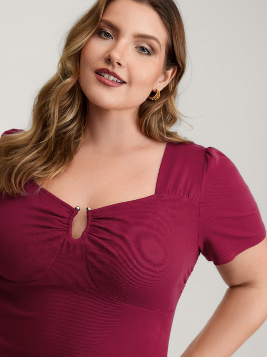 Ruched Stretchy Fitted Solid T-Shirt
