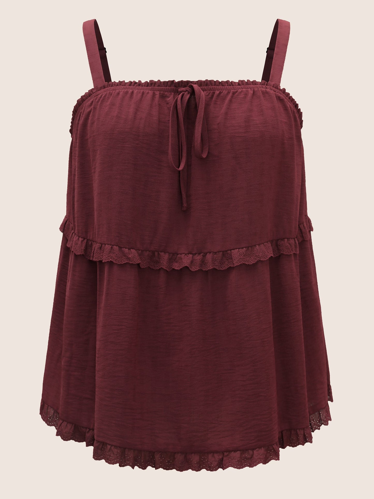 Solid Broderie Anglaise Lace Patchwork Ties Cami Top