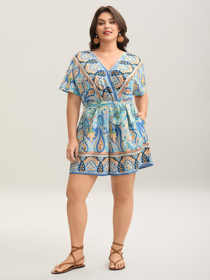 Boho Print Tie-Waist Pockets Romper