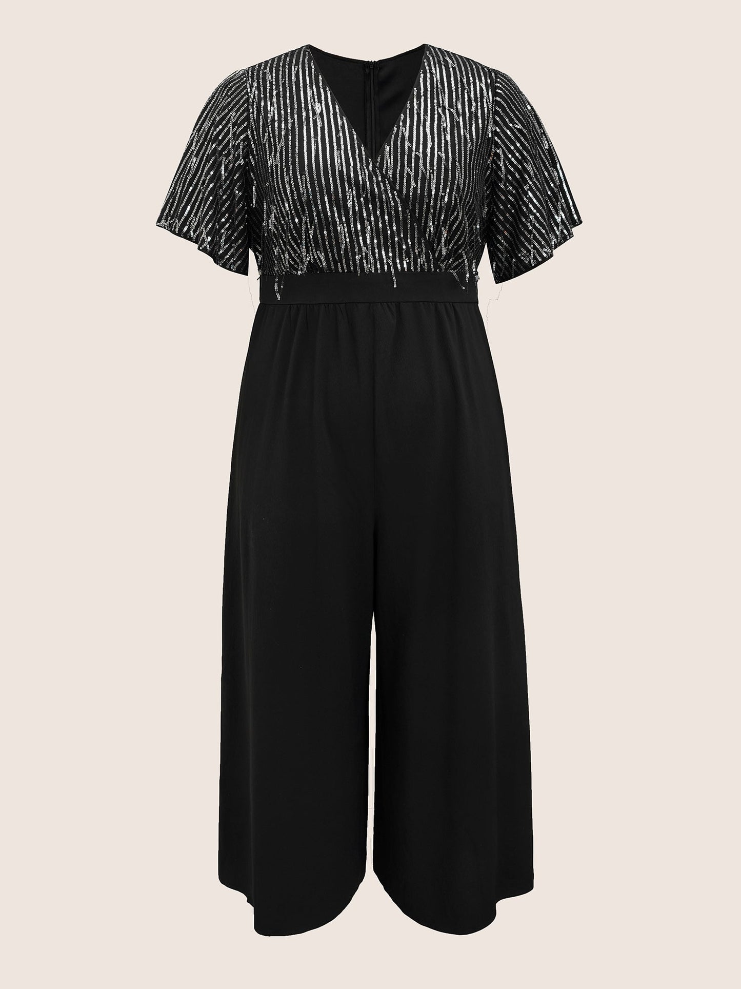 V Neck Sequins Tassel Detail Wrap Jumpsuit