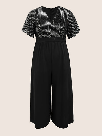 V Neck Sequins Tassel Detail Wrap Jumpsuit