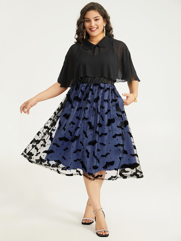 Halloween Bat print Tiered Patchwork Dress