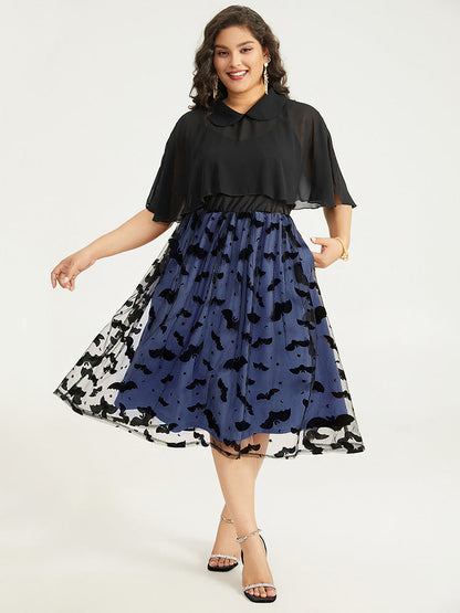 Halloween Bat print Tiered Patchwork Dress