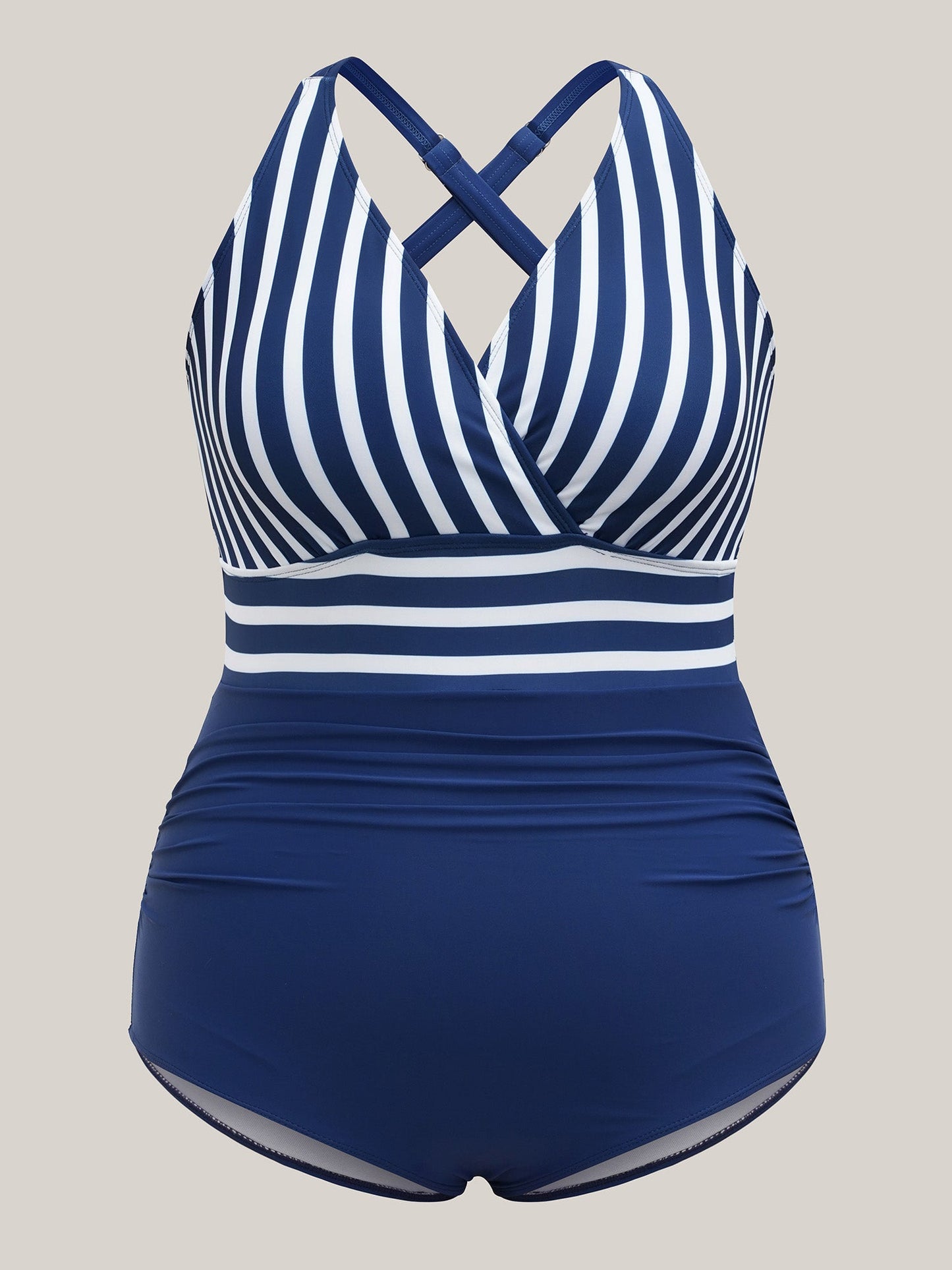 Stripes and Solid Surplice One-Piece Swimsuit