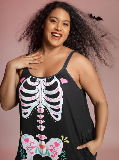 Cool Skeleton Print Stretchy Lounge Jumpsuit