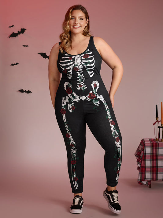 Skeleton Halloween Print Fitted Jumpsuit