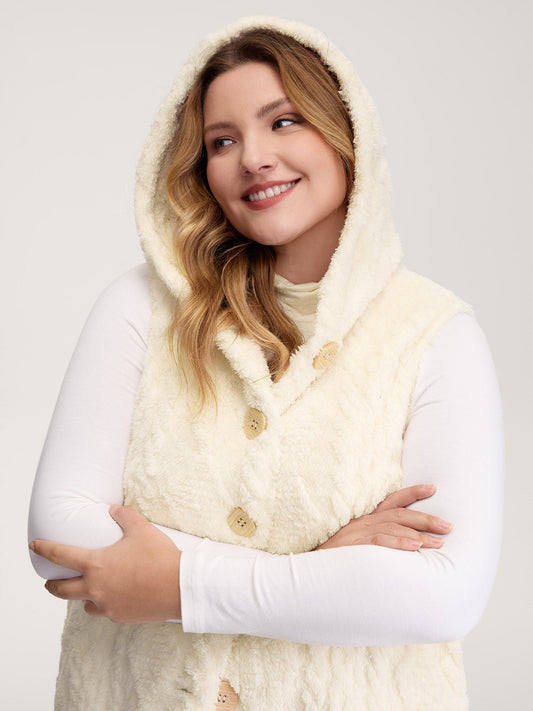 Textured Button-Down Hooded Vest