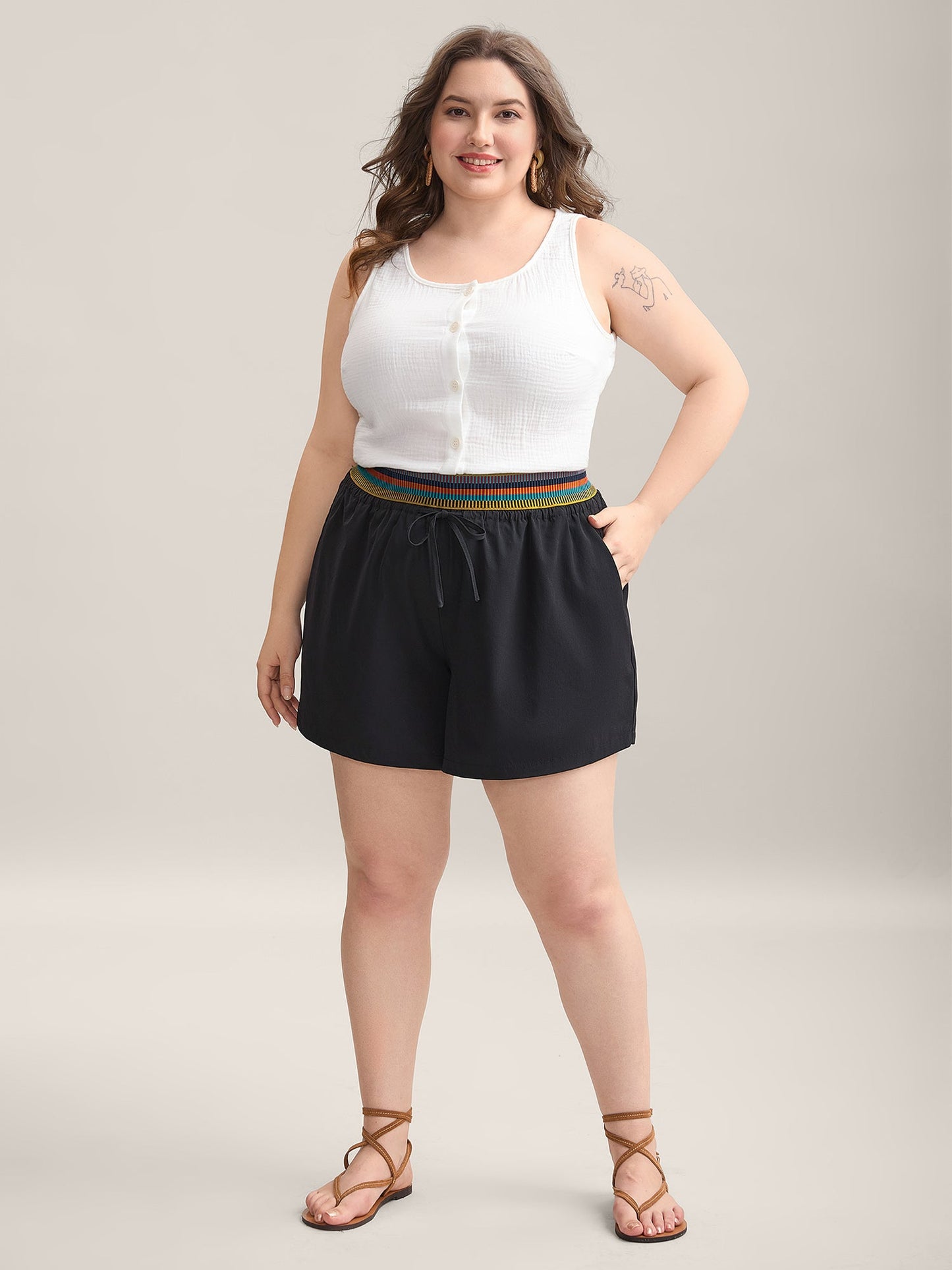 Colorful Thread Waist Wide-Leg Shorts