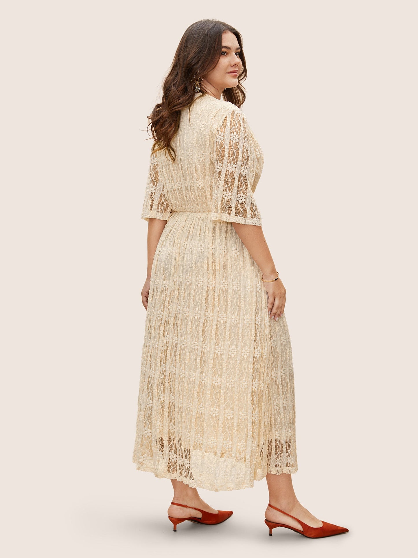 Solid Overlap Collar Lace Panel Dress