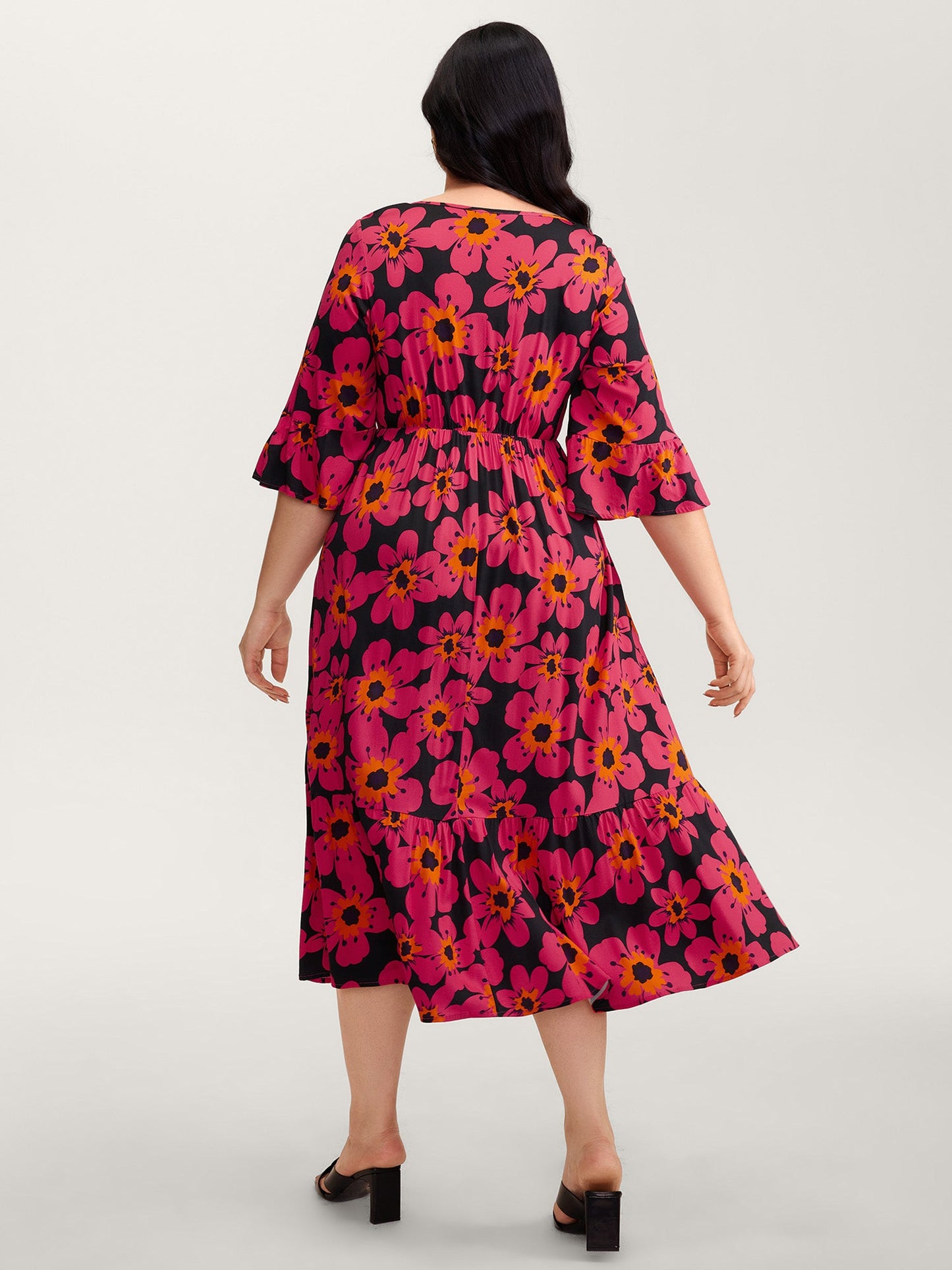 Floral Print Square Neck Pockets Maxi Dress
