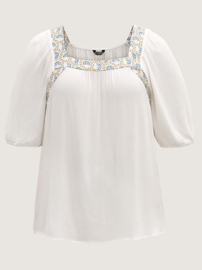 Boho Spliced Neck Pleated Plain Blouse