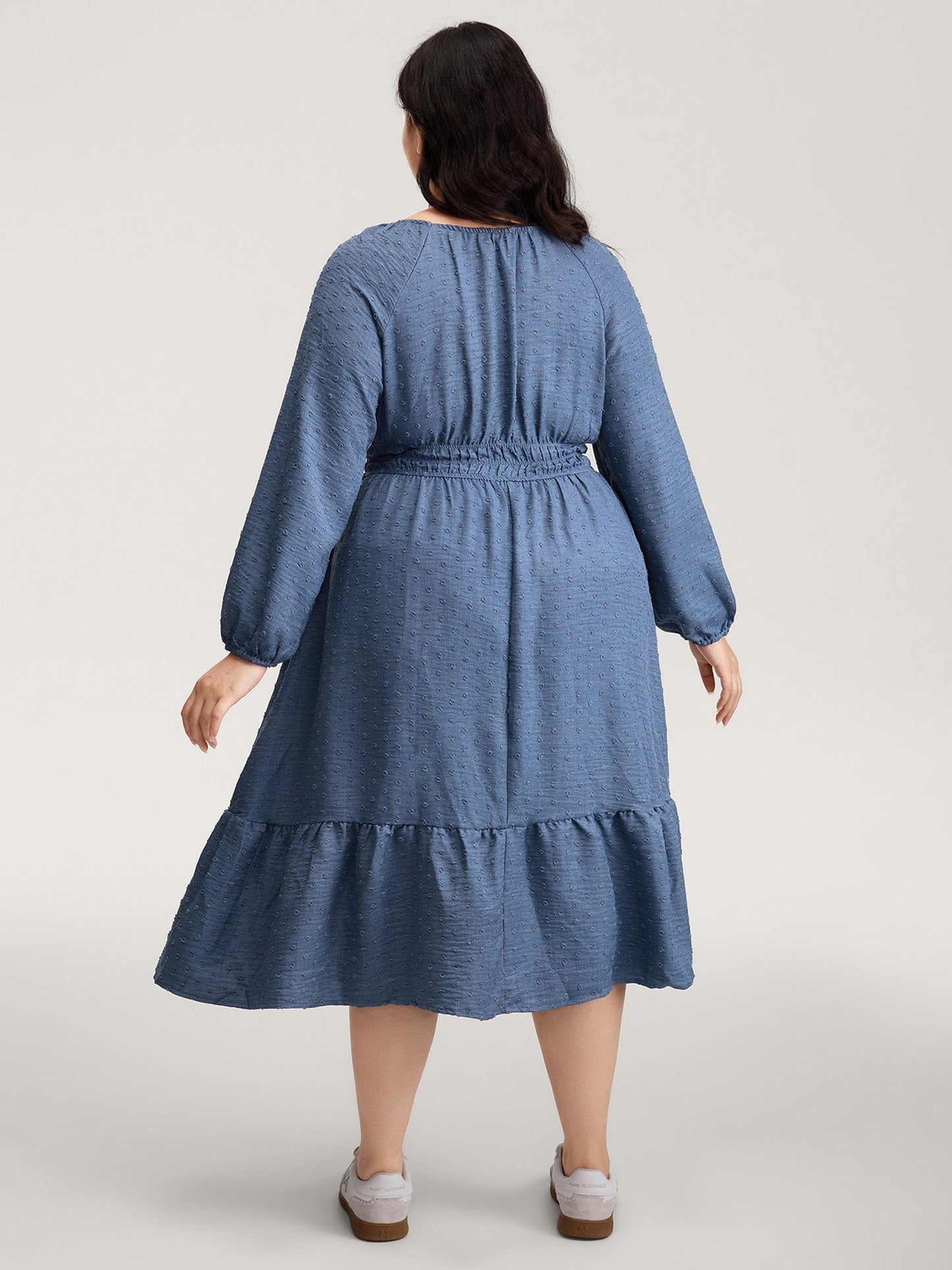 Textured Shirred Waist Neck-Tie Maxi Dress