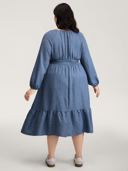 Textured Shirred Waist Neck-Tie Maxi Dress