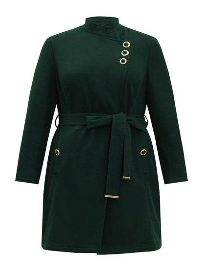 Solid Metal Detail Belted Pocket Coat